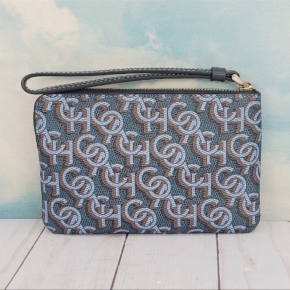 NWT Coach Corner Zip Wristlet Navy Blue Monogram - Picture 3 of 10